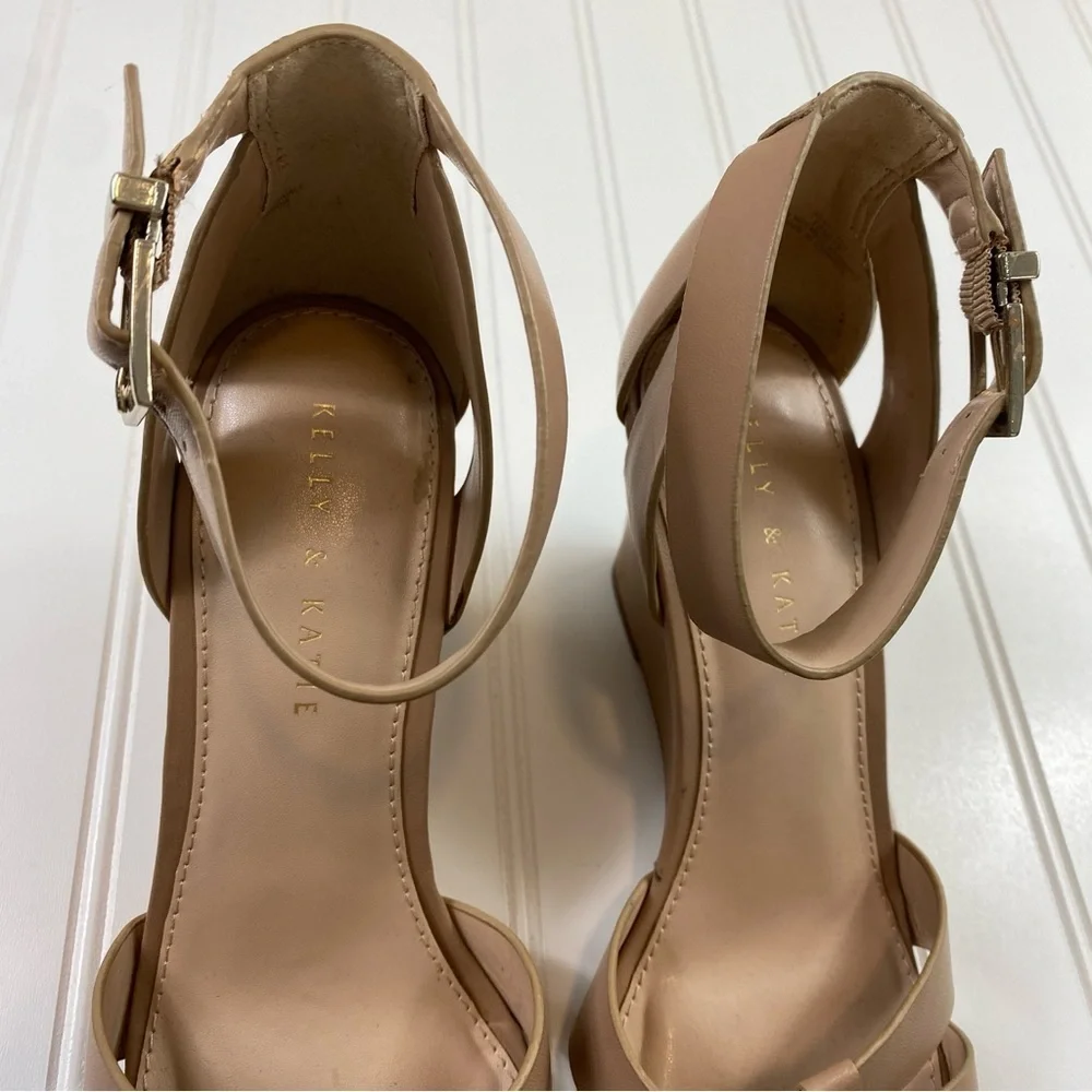 Kelly & Katie Women’s Brown Tan Buckle Ankle Wedge Heels Shoes‎ Sz 10M